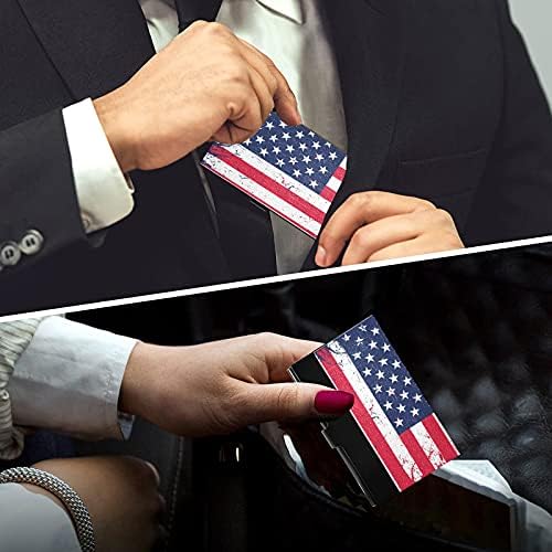 American Flag Independence Day Business Card Card para homens Caso de cartões de visita de homens com couro de cartão de crédito de