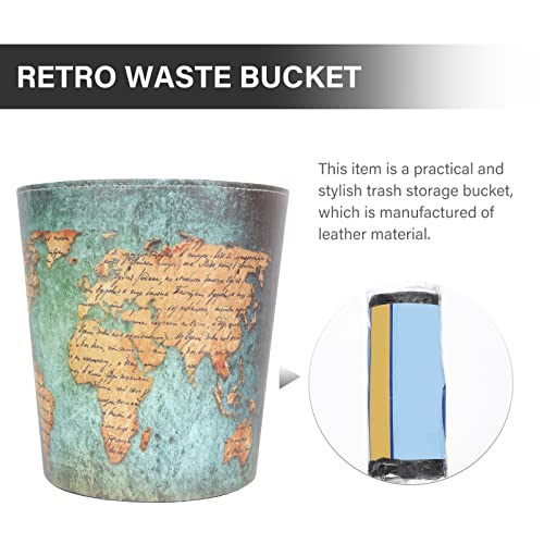 JoJofuny Waste Bucket Lixo lixo de lixo de couro lata de lata de mapa mundial Design Desperdício de papel Vintage Lixo de lixo de recipiente para banheiro cozinha sala de estar quarto de lixo de lixo de lixo Recipiente de lixo