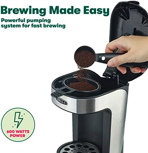 Bella One colhe uma cafeteira de uma xícara, cervejeiro único com bandeja de gotejamento ajustável e filtro permanente, lava -louças