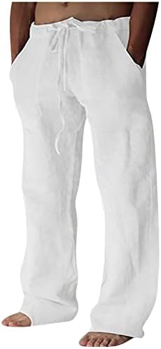 Calças de linho de algodão masculino calça de linho de algodão elástica Poltos de cordão solto calças de calças elásticas