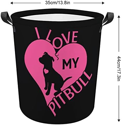 Eu amo meu cesto de lavanderia de coração pitbull cesto de roupas altas cestas com alças bolsa de armazenamento