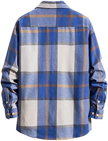 Xzhdd camisetas xadrez para homens, manga comprida Button Down Compolar de lapela Camisa casual e outono de inverno Tops
