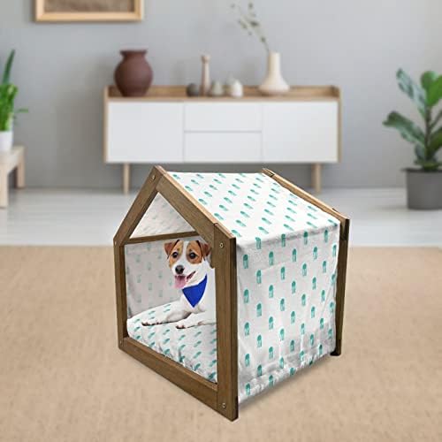 Ambesonne Kente Pattern Wooden Dog House, padrão diagonal em cores quentes e pequenos triângulos, canil portátil