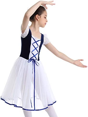 Iiniim Girls Short Bubble Sleeves Romantic Top Ballet Dance Leotard Tutu Dress Ballerina Skate Dress Dress Summer Dress