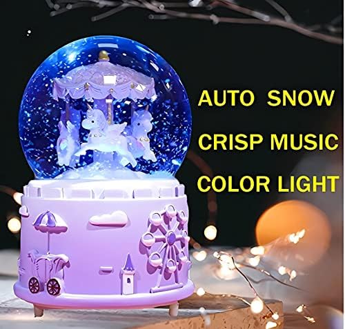 Bowola Carousel Snow Horses Music Box, Caixa musical leve de alteração de cor LED para meninas mulheres Mãe Mãe Filha