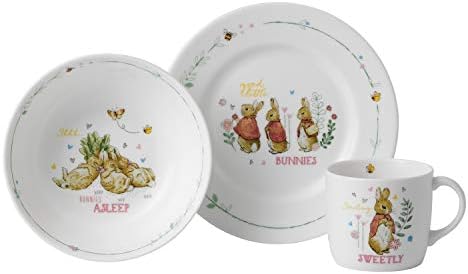 Wedgwood Peter Rabbit Plate, tigela e caneca 3 peças Conjunto de ossos finos China rosa