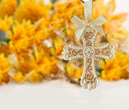 Favoronline, batismo Favors de batismo da primeira comunhão, ornamento cruzado de design vintage, etiquetas de flores cruzadas personalizadas, conjunto de 16