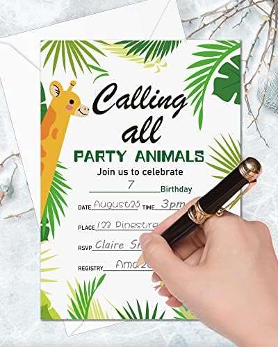 Convites de aniversário de girafa para meninos meninos, convite para festa de aniversário da floresta neutro de gênero, tema florestal,