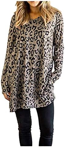 Mulheres na moderna leopardo impressão casual de manga longa moletons da tripulação do pescoço solto de camisa de camiseta de tamanho