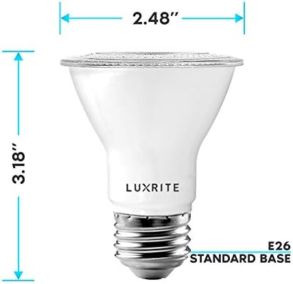 Luxrite 12 pack par20 lâmpadas LED, equivalente a 50w, 3500k Branco natural, lâmpada de destaque LED diminuída, externo interno, 7W, 500 lúmens, classificação molhada, base padrão E26, UL listado