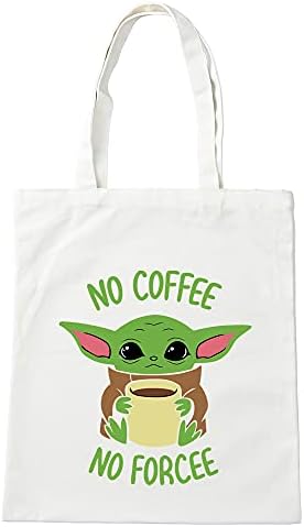 Optidog 2pcs baby yoda sem café sem forcee algodão bolsa de sacola, bolsa de ombro, sacolas de mercearia reutilizáveis ​​para