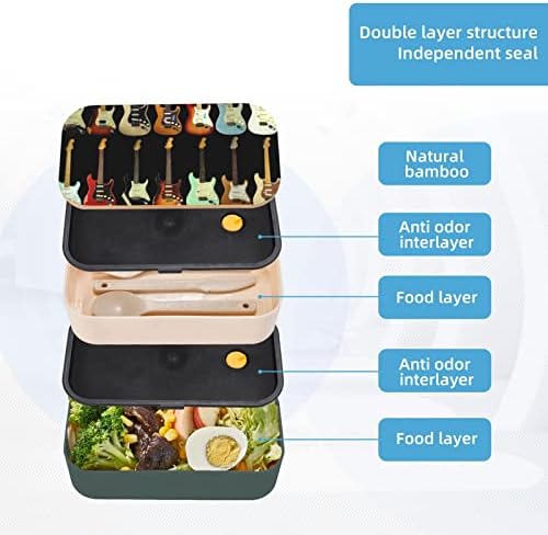 Padrão de guitarra de arte Caixa de bento com alça ajustável atualizada, contêiner de alimentos à prova de vazamentos reutilizáveis,