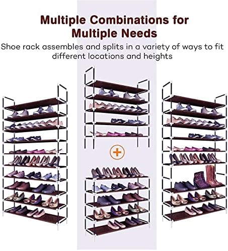 Organize seus sapatos com o organizador de armário de tecido não tecido portátil de 10 camadas - segura até 50 pares - design marrom escuro elegante com alça conveniente - solução perfeita de armazenamento de sapatos