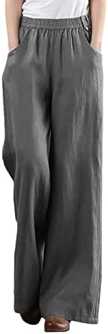 Calça impressa etkia para mulheres casuais mulheres sólidas botões casuais bolso de bolso largo calças de perna larga calças elásticas