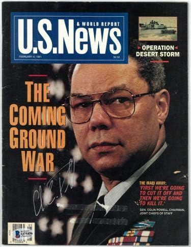 Colin Powell assinou o U.S. News & World Report Magazine 2/4/1991- Beckett/Bas Q75456 - Autenticação Beckett - Revistas