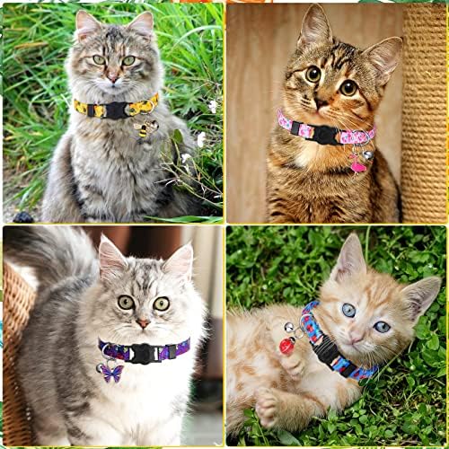 4 peças colares de gato de lado com sino e pingentes colorido colarinho de segurança gato colarinho ajustável para gatos