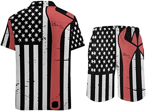 Wrench American Flag Men 2 peças Roupas de praia Hawaiian Button Down Down Sleeve Camisa e ternos de shorts