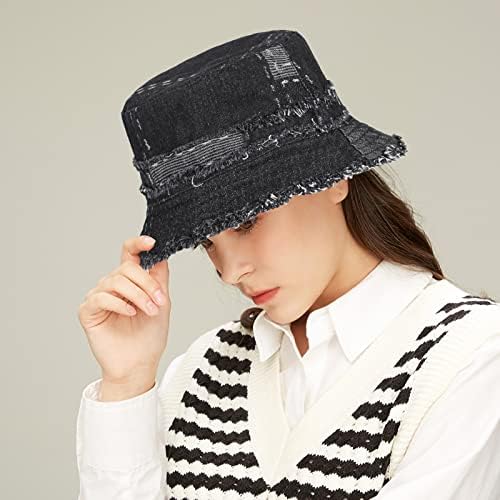 Chapéu de caçamba de jeans de Guangus para mulheres lavadas para o verão da praia de praia de praia chapéu de balde masculino para