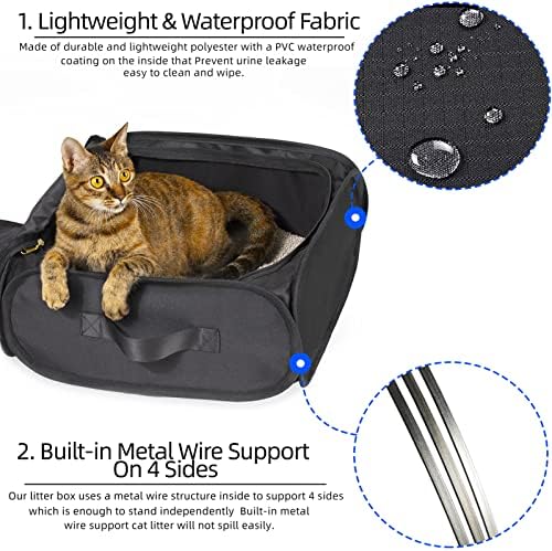 Caixa de areia de viagem de gato Barrpet Caixa de areia portátil dobrável com tampa e manuseio padrão para viagens à prova