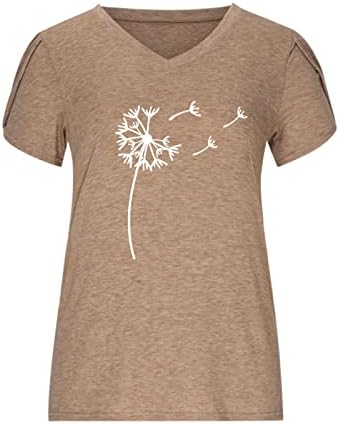 Tshirts de impressão floral de dente de leão para mulheres de manga curta vneck scoop pescoço spandex brunch tops camisetas adolescentes 2023