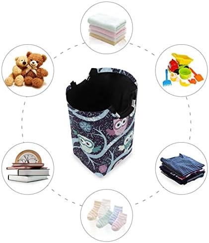Kigai Laundry Basket Owls Night Forest Laundry Horting Saco com alças, caixa de armazenamento de roupas dobráveis