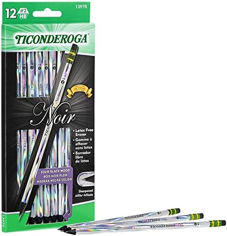 Ticonderoga noir Black Wood 2 lápis, design holográfico, 12 contagens e lápis ticonderoga, grafite de madeira, 2 HB macio,
