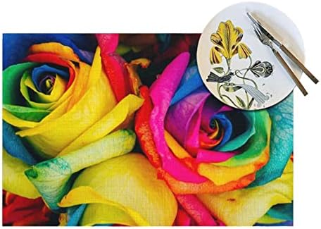 Rainbow Rose Impresso Tak Tape de mesa Conjunto de mesa PVC Não deslizamento de mesa de mesa, fácil de limpar, resistente ao calor