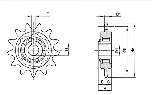 43 FW 13 AMETRIC® Free Wheel Sprocket, 13 dentes de 12 mm, para 1/2x1/8 ou 1/2x1/4 Chain de rolo, 59,4 mm OD, 53,1mm