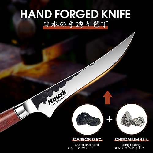 Faca de desossa de Huusk, faca de filé de 6 de mão forjada à mão, faca de açougueiro japonês faca para carne, peixe, aves, alça de pau -rosa com caixa de presente
