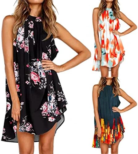 Vestidos Aodong para mulheres vestidos bohemianos casuais de verão praia praia estampada floral vestido de tanque boho estampado floral sem mangas