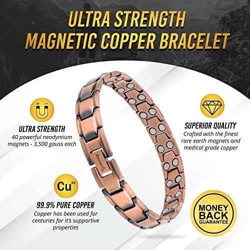 Pulseira magnética de cobre puro Magnetrx® - pulseiras magnéticas de cobre para homens - comprimento ajustável com