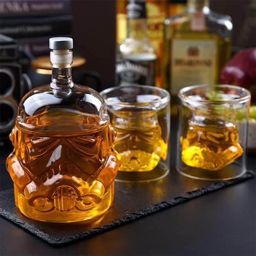 Whisky Decanter Glass Conjunto de vidros elegantes Decanter de vidro Decanter de uísque de vidro com rolha de vedação equipada com 2 copos de vinho feitos de de vidro adequado para uísque, bourbon, conhaque, guice etc.