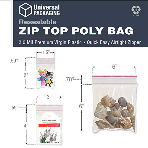 Embalagem universal de 6 x 6 polegadas zíper de saco de armazenamento de plástico poli transportável, 2,0 mil, reclosável, ziplock,