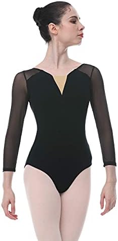 Dance Favorito de mangas compridas Longa de balé preto de pescoço em V para meninas e mulheres 03d0352