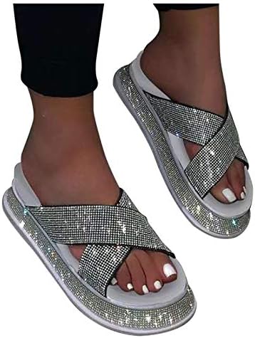 Sandálias de strass brancas de Waserce Womens