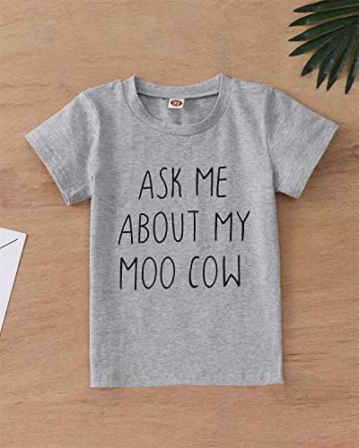 Modntoga bebê menino, pergunte-me sobre minha camiseta de vaca moo T-Rex Ranch Kids Boy Boy Manga curta Tamas de vaca de