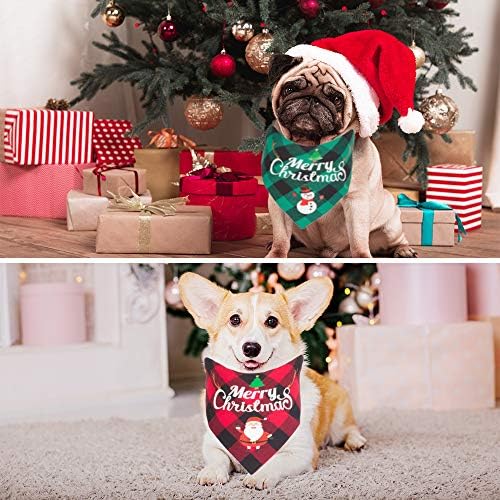 ADOGGYGO 2 pacote de cachorro bandana natal clássico xadrez xadrez de animais de estimação Bibs de lenço de estimação Feliz Natal Papinha