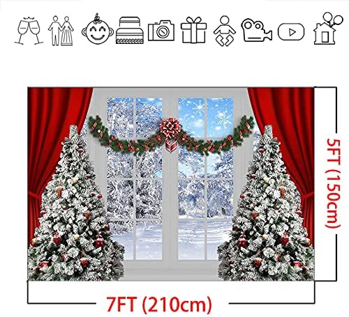 Mocsicka Janela de Natal Trees de Natal Árvores de Curta de Cortina Vermelha Cenário de Inverno Antecedentes Decorações de