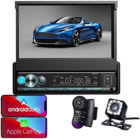 Carthree Single Din Car estéreo com estéreo CarPlay e Android Auto, Bluetooth Car Câmera de Backup 7 polegadas Flip Out