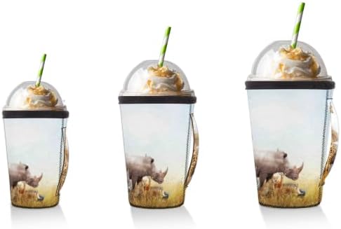 Rinoceronte de girafa de elefante Manga de café gelada reutilizável com manga de neoprene de alça para refrigerante, café