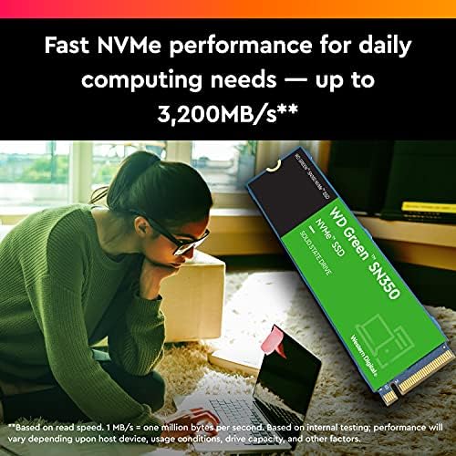 Western Digital 500GB WD Green SN350 NVME Internal SSD Solid State Drive - Gen3 PCIE, M.2 2280, até 2.400 Mb/S - WDS500G2G0C