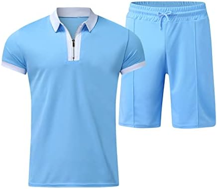 YKOHKOFE Mens camisa de pólo de manga curta e shorts conjuntos de 2 peças roupas de verão com zíper casual de trajes de pólo