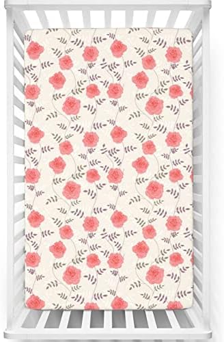 Mini folhas de berço com tema de rosa, lençóis portáteis de mini berço portáteis para bebês para meninos, 24 “x38”, casca de ovo coral