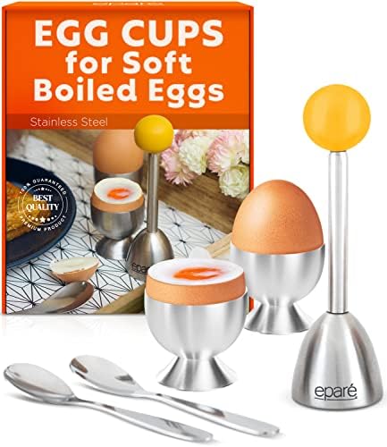 Copos de ovo para ovos cozidos macios com colheres - suporte de ovo cozido e ovo de biscoito de ovo - conjunto de ferramentas de aço inoxidável.