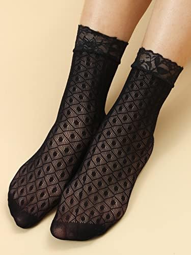 VERDUSA FENHERIR 5 PARES LISTED LISTEL MESH MASH PELA SOCKS LACE BLACK BLACK