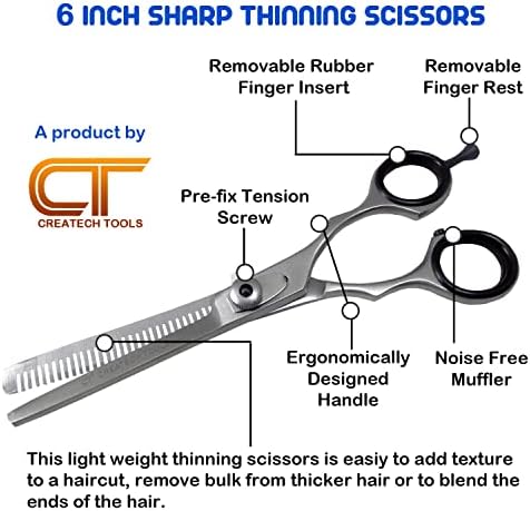 CreateCh Tools CT Terceneiros para corte de cabelo - tesoura de 6 polegadas e 4 apartamento reto, super nítido, lâminas