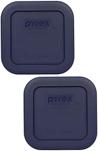Pyrex 8701-PC 1 xícara de tampa de armazenamento de alimentos de plástico quadrado azul, fabricado nos EUA