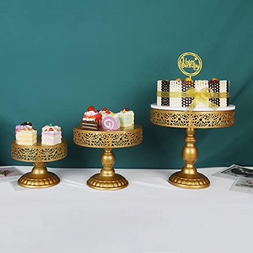 Zumeler 3pcs bolo de ouro, 8 10 12 redondo bolo de metal stands biscoitos cupcakes Stands for Weedings Birthday bebê chuveiros