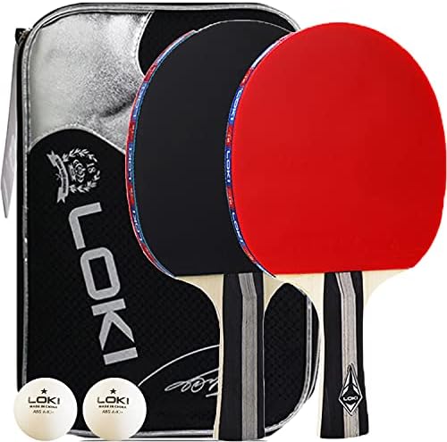 Loki C3000 Ping Pong Pongdles Conjunto - Razões de tênis de mesa com 2 bolas, 5 lâmina de madeira, esponja elástica e
