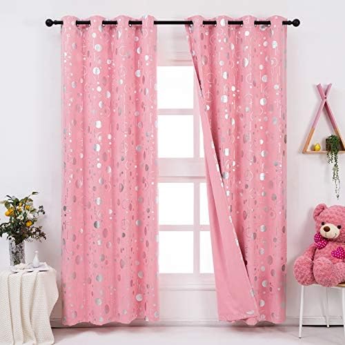 Cortinas de Blackout Pink de Anjee 84 polegadas Comprimento com Patterns de Dot de Bubble Geométrica Folha de Folha de